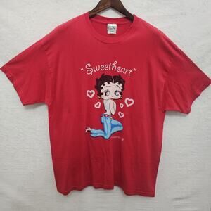 Vtg Betty Boop Sweetheart Red T Shirt Adult XL Big Ball Sports Y2K Retro Indie
